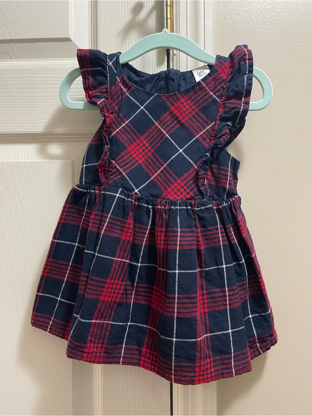 Baby B’gosh Girls' Navy and Red Plaid Ruffle Sleeve Dress